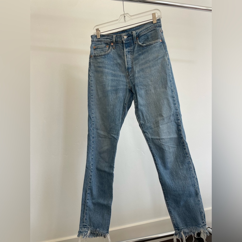 Levi’s 501s high rise skinny with distressed cuff